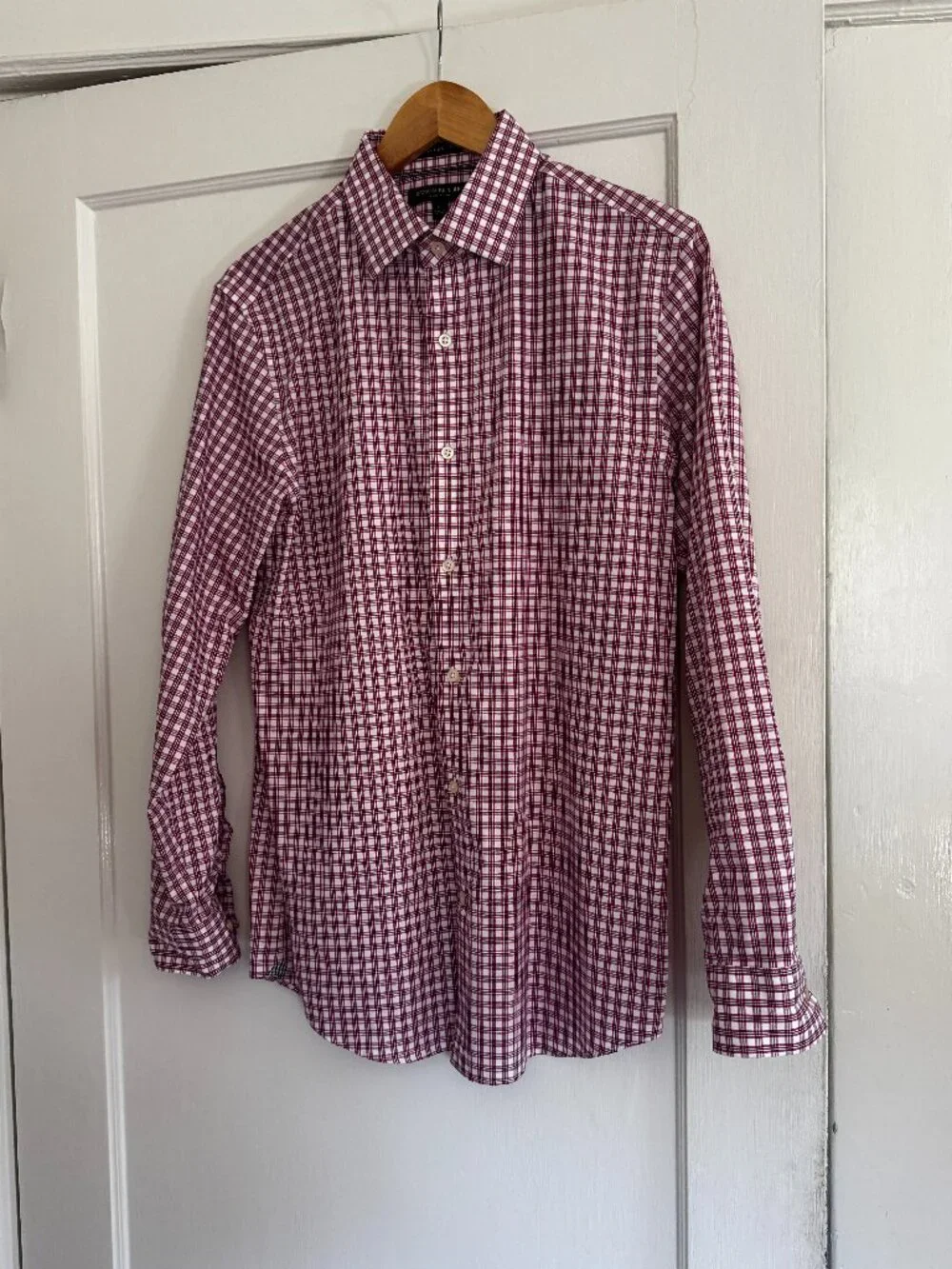 Banana Republic Camden Non-Iron Red/Black/White Checked Dress Shirt Size M